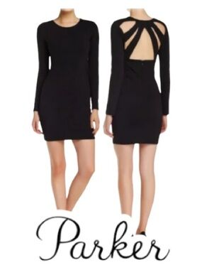 Parker | Mariel Black Cutout Back Bodycon Mini Dress Long Sleeve - Size M